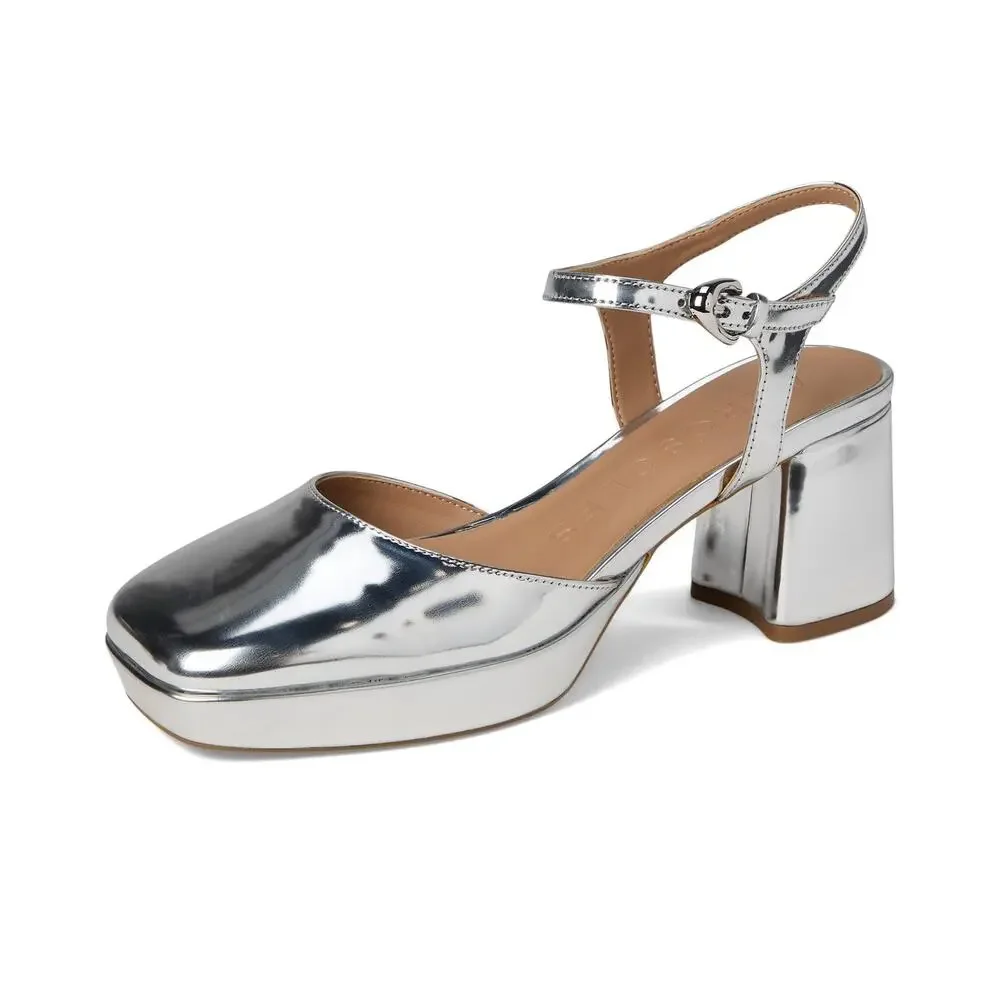 AEROSOLES WOMEN'S SOIR PUMP, SILVER MIRROR METALLIC FAUX LEATHER, 10